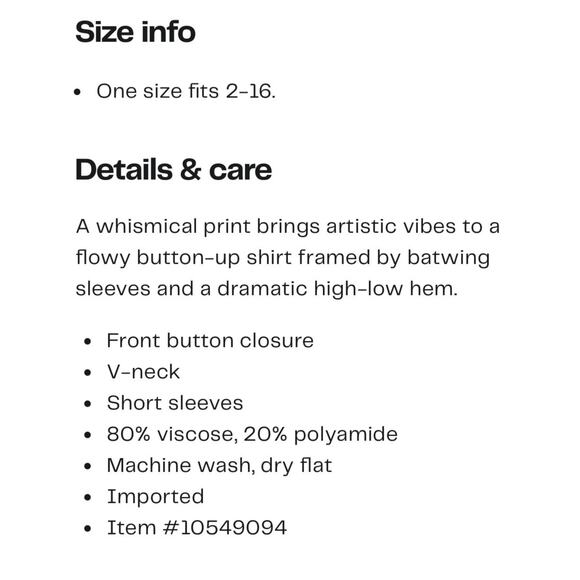 Patrizia Luca Milano Short Sleeve High Low Button Up Artsy Relaxed Top One Size - Picture 3 of 9